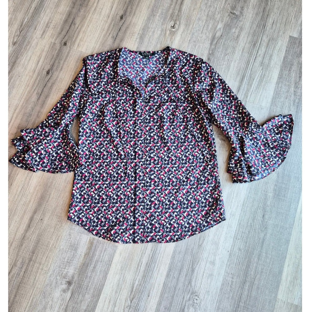 Lauren Ralph Lauren Women's Geometric Print Blouse Top Size S NWOT Navy Pink